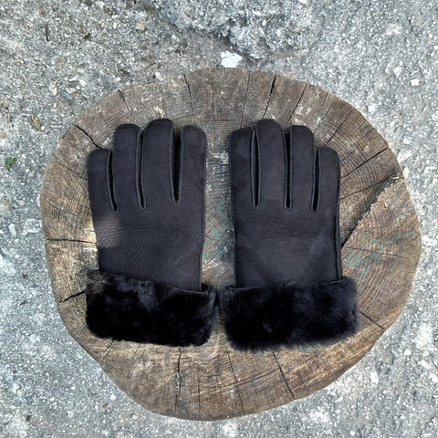 Dark brown shearling gloves
