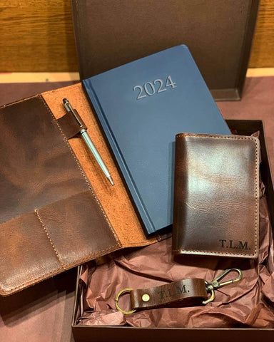 Personalized Gift Leather notebook cover with 2024 calendar