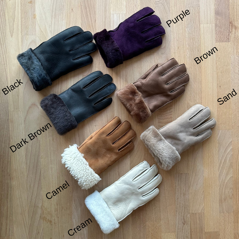 Kids sheepskin gloves with mouton fur in many colors