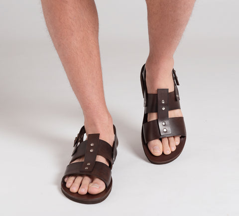 Men's black Greek ankle-strap flip flops "Atlas"
