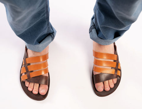 Black Greek leather sandals for men "Minotaur"