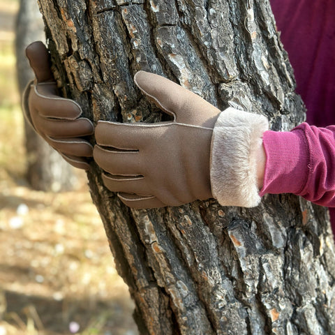 Γυναικεία μονής ραφής δερμάτινα με μουτόν γάντια σε πολλά χρώματα
