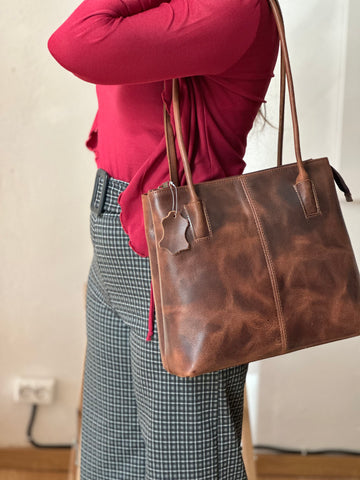 Ηandmade brown leather shoulder bag