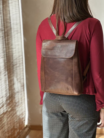 Tan leather minimal backpack for 11" laptop