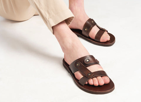 Leather slides with metal studs for men "Hector"