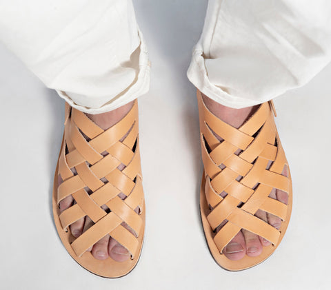 Men's leather sandals, strappy summer shoes men "Hephaestus"