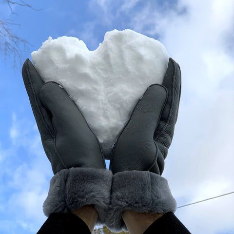 Grey sheepskin gloves