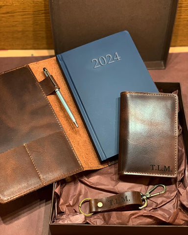 Leather journal cover with calendar 2024