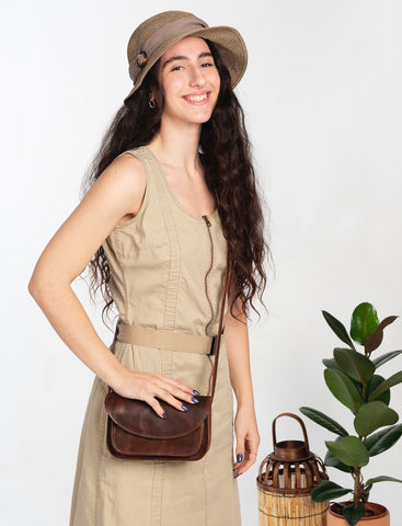 Women's handmade brown crossbody small purse