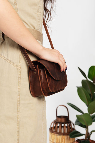 Women's handmade brown crossbody small purse