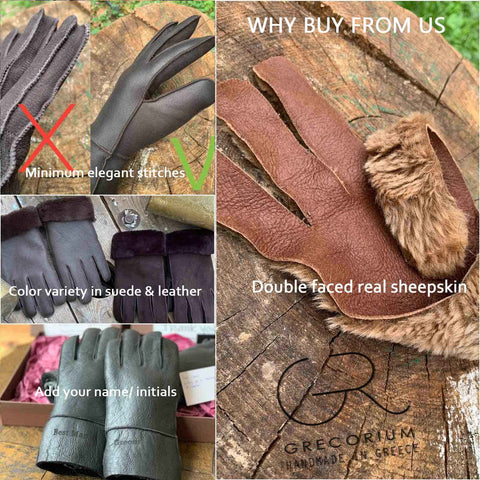 Single seam sheepskin gloves in many colors for men
