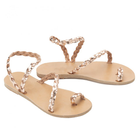 Gold leather braid sandals for women "Athena"