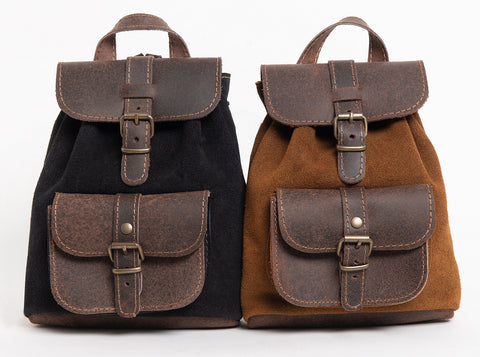 Mini brown all leather backpack for women