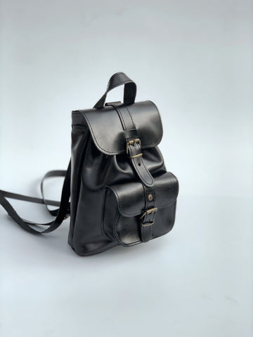 Mini black suede leather backpack for women