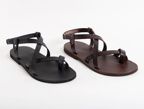 Black Greek ankle-strap sandals for men "Zeus"