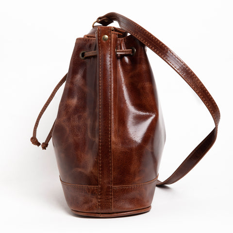 Δερμάτινη τσάντα ώμου σε σχήμα πουγκί με κορδόνι, δερμάτινη γυναικεία τσάντα ώμου