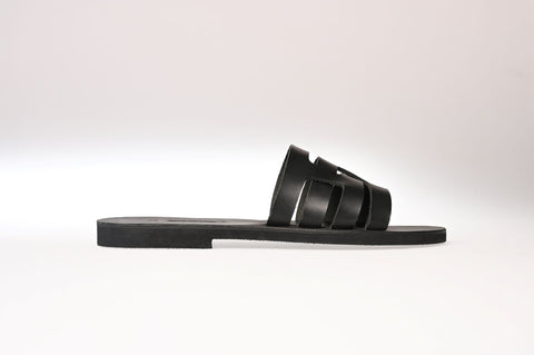 Handmade black leather sandals for men "Patroklos"