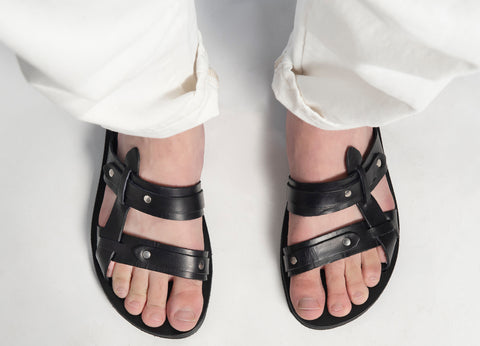 Men's black leather slides sandals "Apollo"