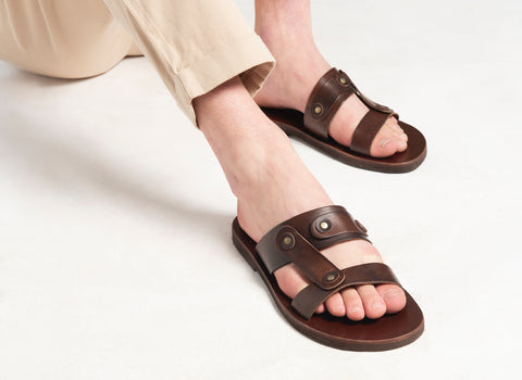 Leather slides with metal studs for men "Hector"