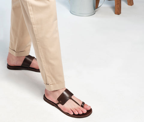 Brown ring toe sandlas for men "Priamos"