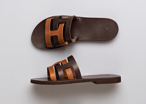 LEATHER SLIDES FLAT leather womens sandals greek sandals gold leather sandals "Cleopatra"