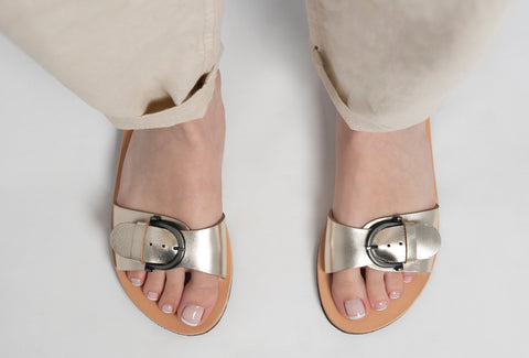 OPEN TOE CLOG sandals real leather with buckle strap slide sandals wedish clog sandals "Calliope"