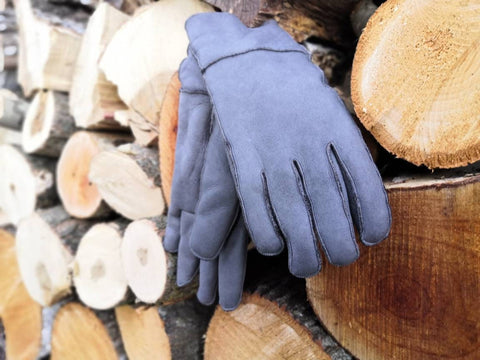 Gray shearling gloves lambskin sheepskin natural mens mens gloves mens leather gloves