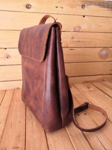 Tan leather minimal backpack for 11" laptop