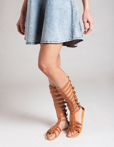 GLADIATOR SANDALS tan leather, roman sandals,knee high sandals,ancient greek sandals "Xena"