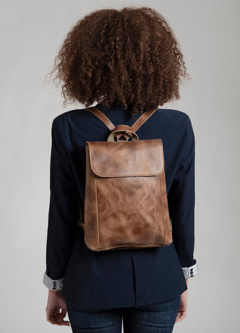 Women's black leather flat rucksack for 11" laptop