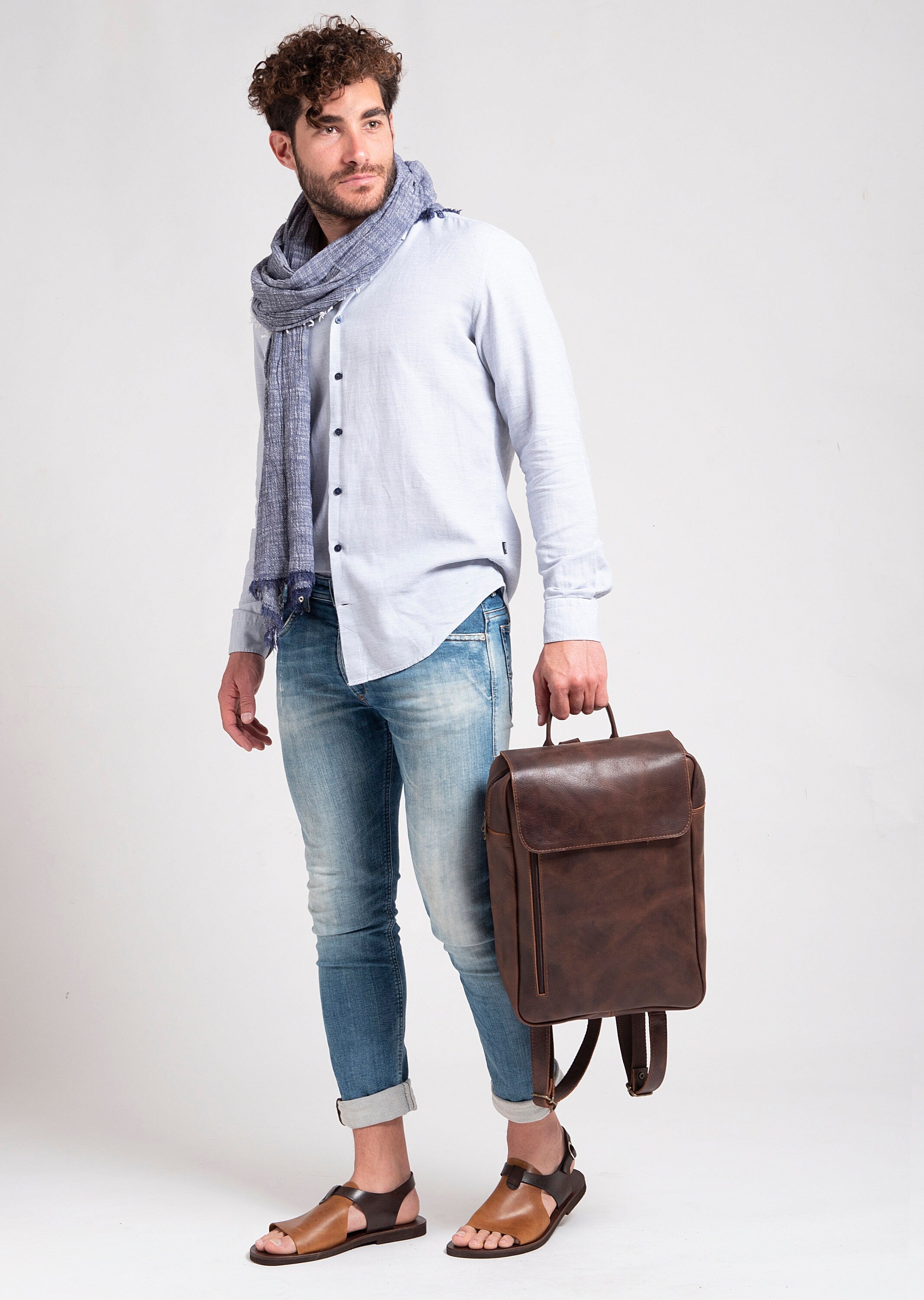 BROWN LEATHER BACKPACK mens leather rucksack, 15"laptop bag, leather backpack men women genuine leather vintage style