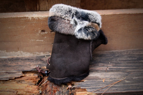 ΓΑΝΤΙΑ ΧΩΡΙΣ ΔΑΧΤΥΛΑ ΜΕ ΓΟΥΝΑ Γυναικεία μαλλί πρόβατο μαύρα χειμωνιάτικα γάντια με ζεστή γούνινη επένδυση