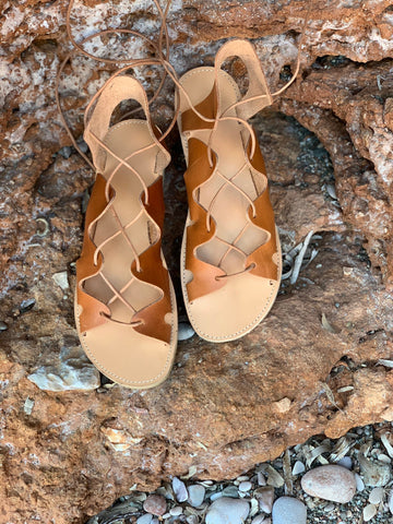 LEATHER GLADIATOR SANDALS tie- up sandals knee high rope sandals roman sandals real leather "Kyma"