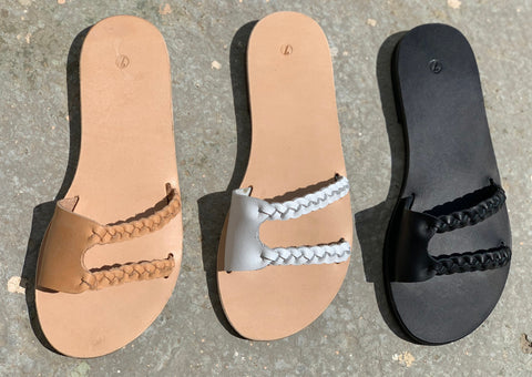 LEATHER SLIDES, leather slippers,beach sandals, summer sandals women "Themis"