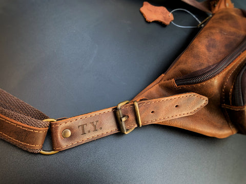 Unisex handmade tan leather hip bag