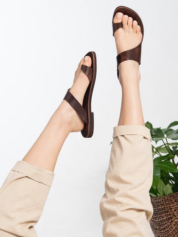 TOE RING SANDALS barefoot leather summer slides, greek sandals summer 22, handmade leather beach sandals "Hebe"