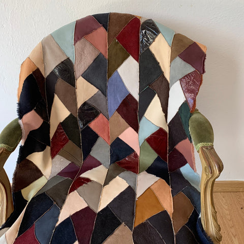 SHEEPSKIN PATCHWORK THROW. geometric triangles gray black beige Chair throw. Sheepskin chair cover . Sheepskin rug. One of a kind gift